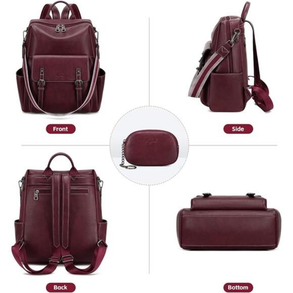 Backpack Purse for Women PU Leather Back Packs Designer Ladies Shoulder Bag - Picture 5 of 6